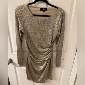 Gold shimmer long sleeve mini dress ✨size large